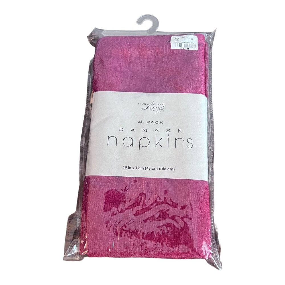 NOS Damask Cloth Napkins set of 4 19 x 19 Red Town & Country Living Table Linens